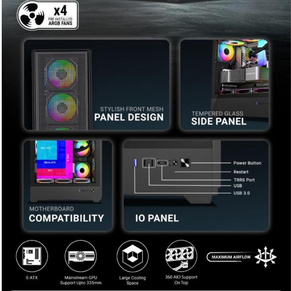 Ant Esports Mid Tower Cabinet (E-ATX/ATX/M-ATX/M-ITX) EVO 360 Lite Black view 2